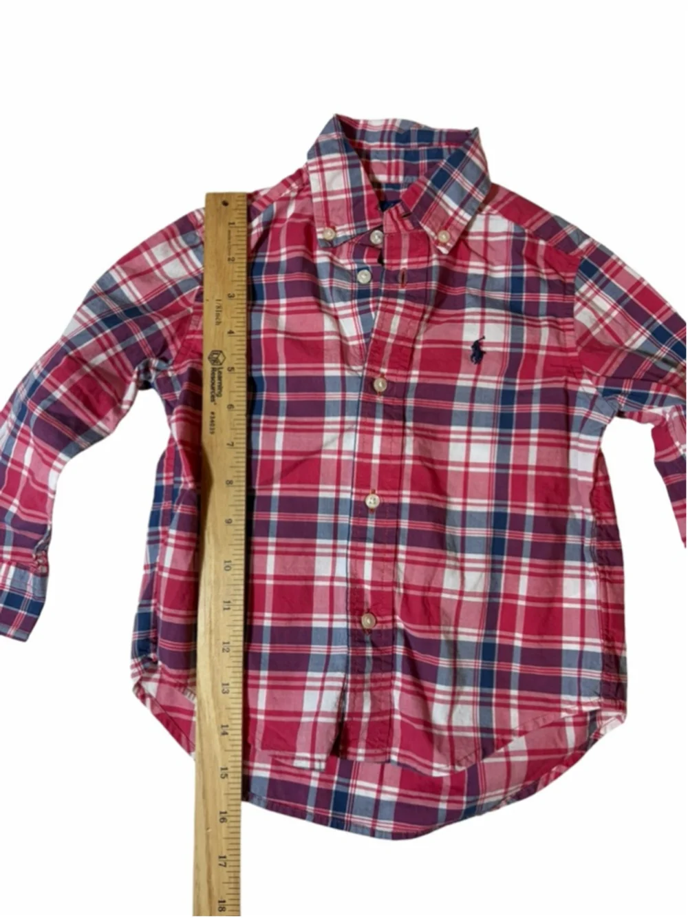 Ralph Lauren Boys Pink Navy Plaid Button Down Shirt 2/2T Natural Stretch